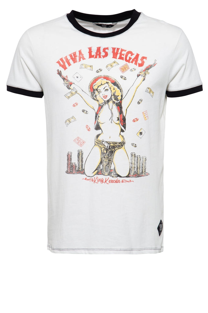 King Kerosin - Contrast T-Shirt mit Pin Up Print im Vintage Look «Viva Las Vegas»