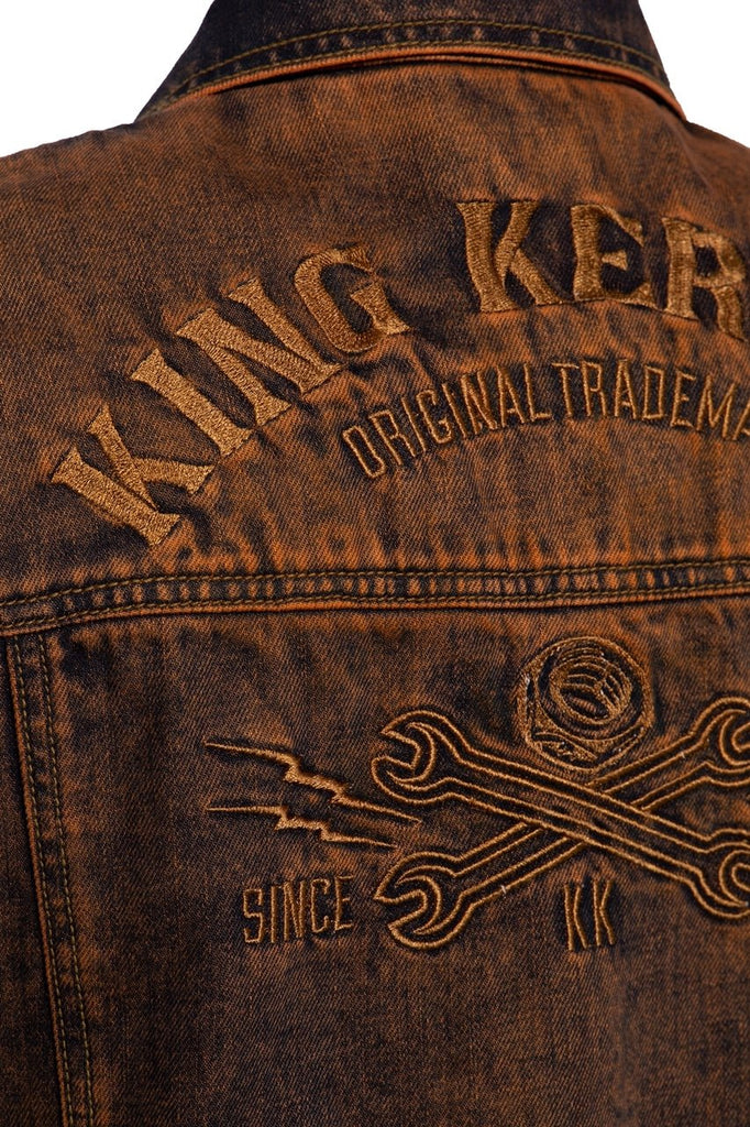 King Kerosin - Denim Weste Rust Wash und Stickerei «Orig. Trademarke»