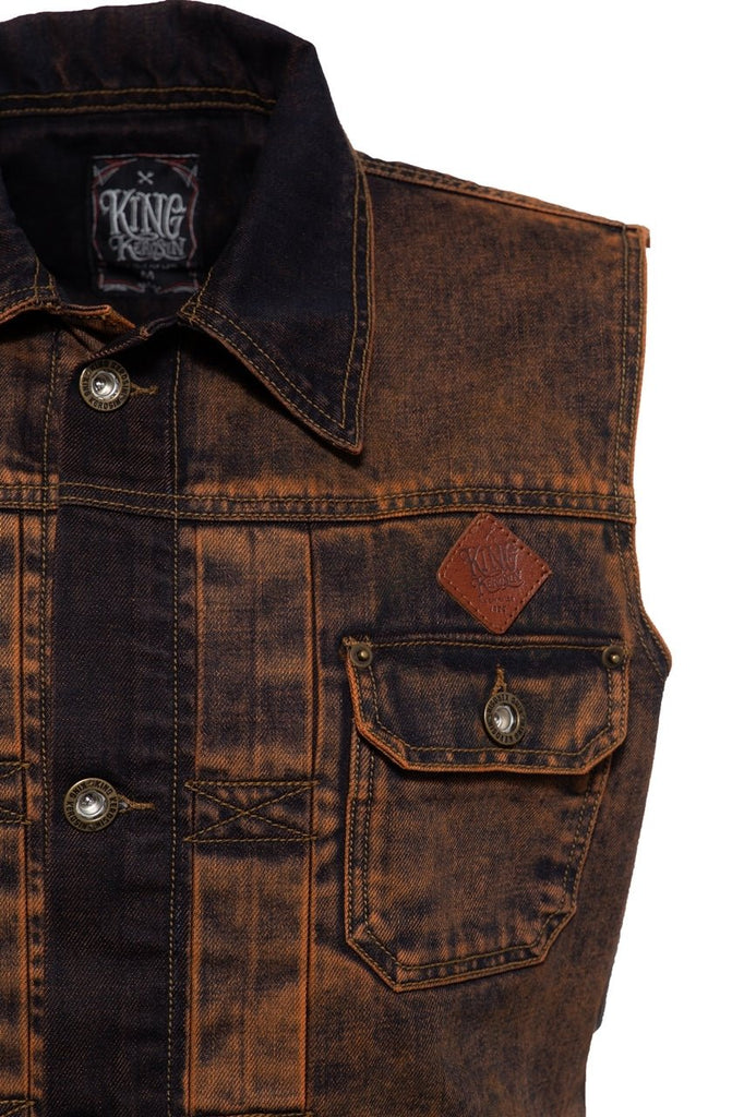 King Kerosin - Denim Weste Rust Wash und Stickerei «Orig. Trademarke»