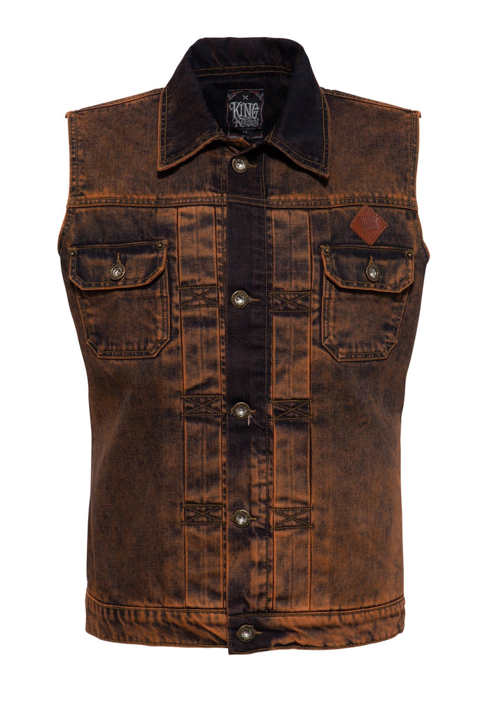 King Kerosin - Denim Weste Rust Wash und Stickerei «Orig. Trademarke»