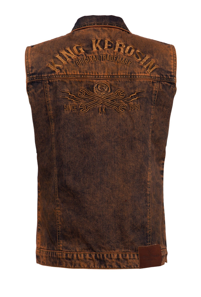 King Kerosin - Denim Weste Rust Wash und Stickerei «Orig. Trademarke»