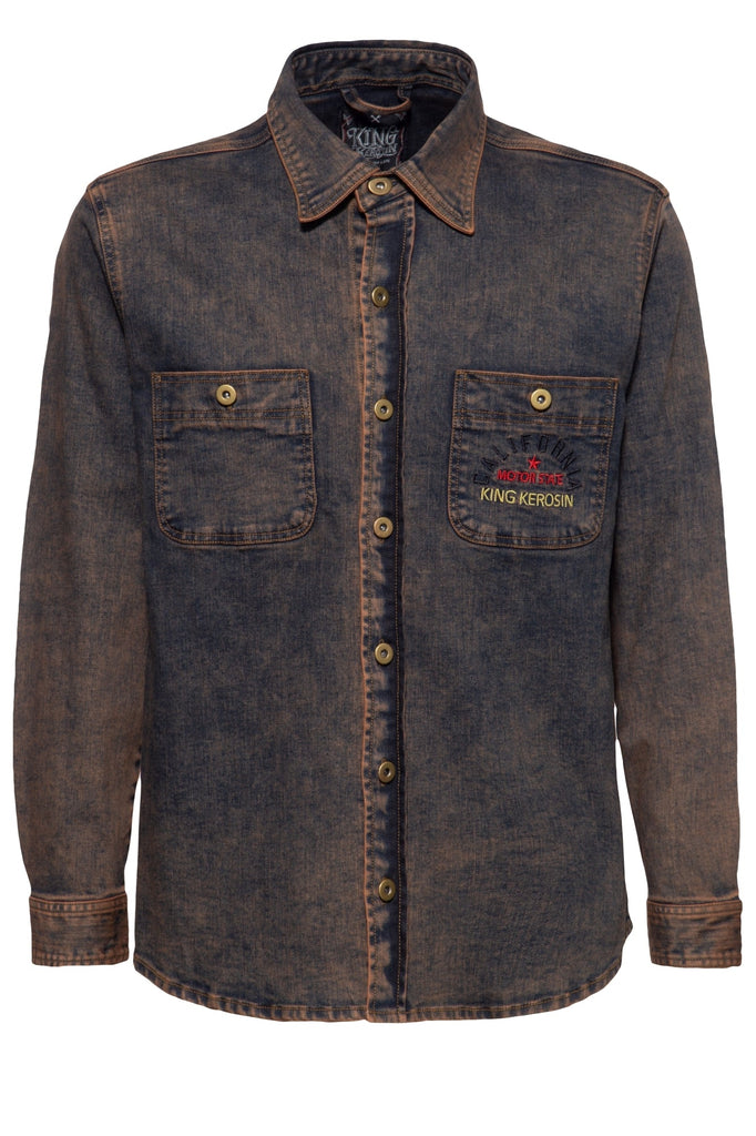 King Kerosin - Denim Workwear Hemd mit Tint Wash und Stickerei