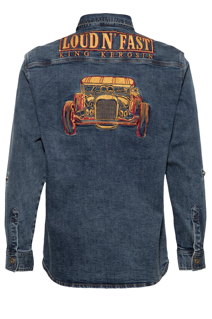 King Kerosin - Denim Workwear Hemd mit Waschungen und Stickerei