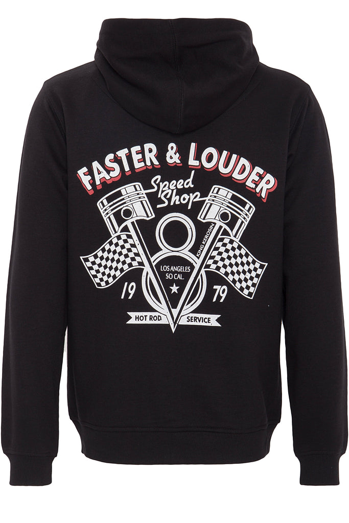 King Kerosin - Kapuzensweatjacke mit Stickerei und Print im Rücken «Faster & Louder»