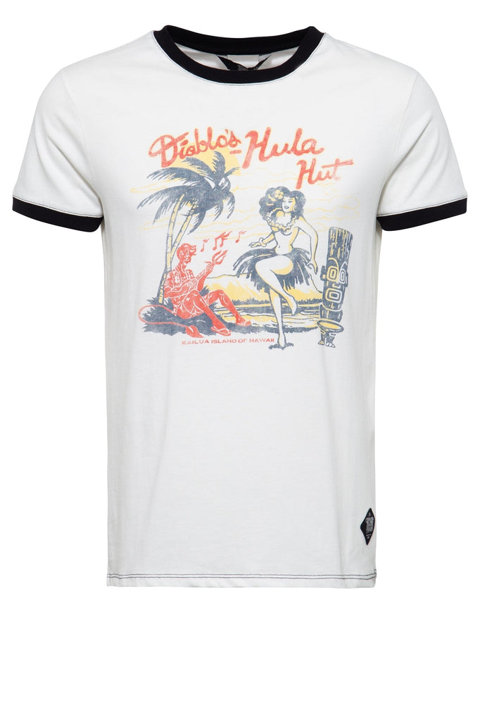 King Kerosin - Kontrast T-Shirt aus reiner Baumwolle mit Pin Up Print «Diablos Hula»