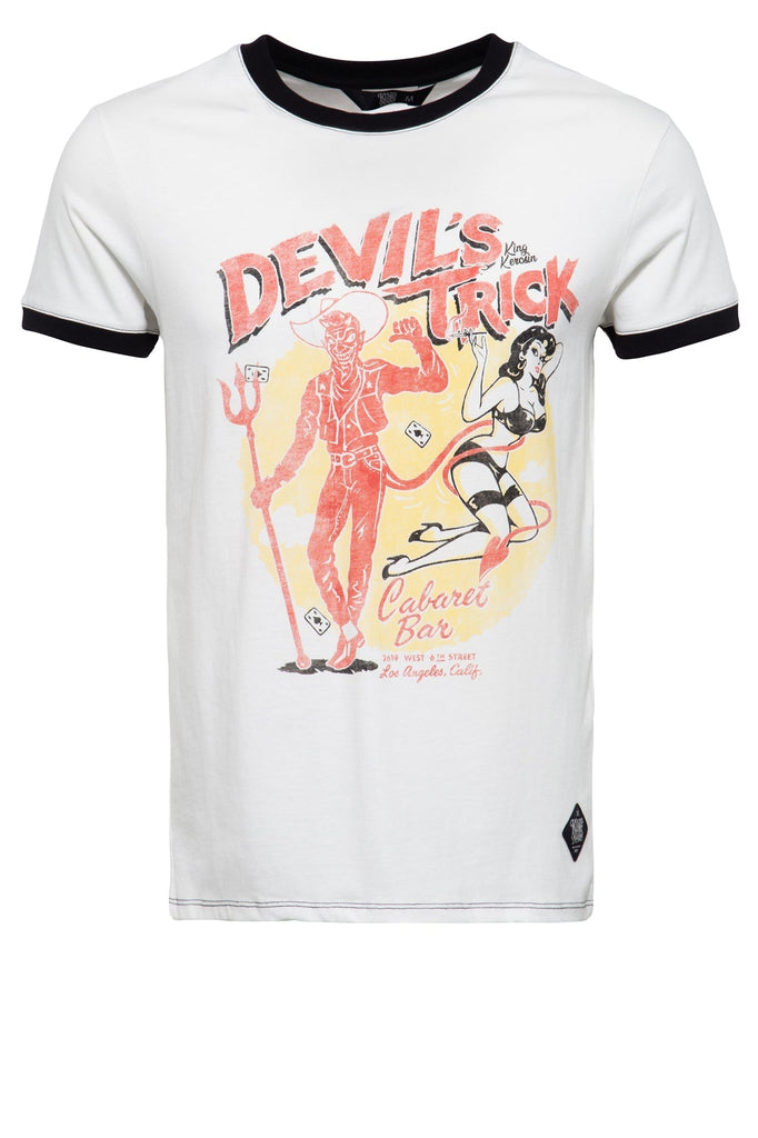 King Kerosin - Kontrast T-Shirt mit Pin Up Frontduck im Vintage Look «Devils Trick»