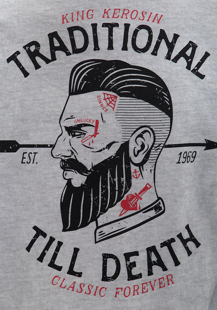 King Kerosin - Langarmshirt im Used - Look mit Front - Stickerei und Rückenprint «Traditional Till Death»