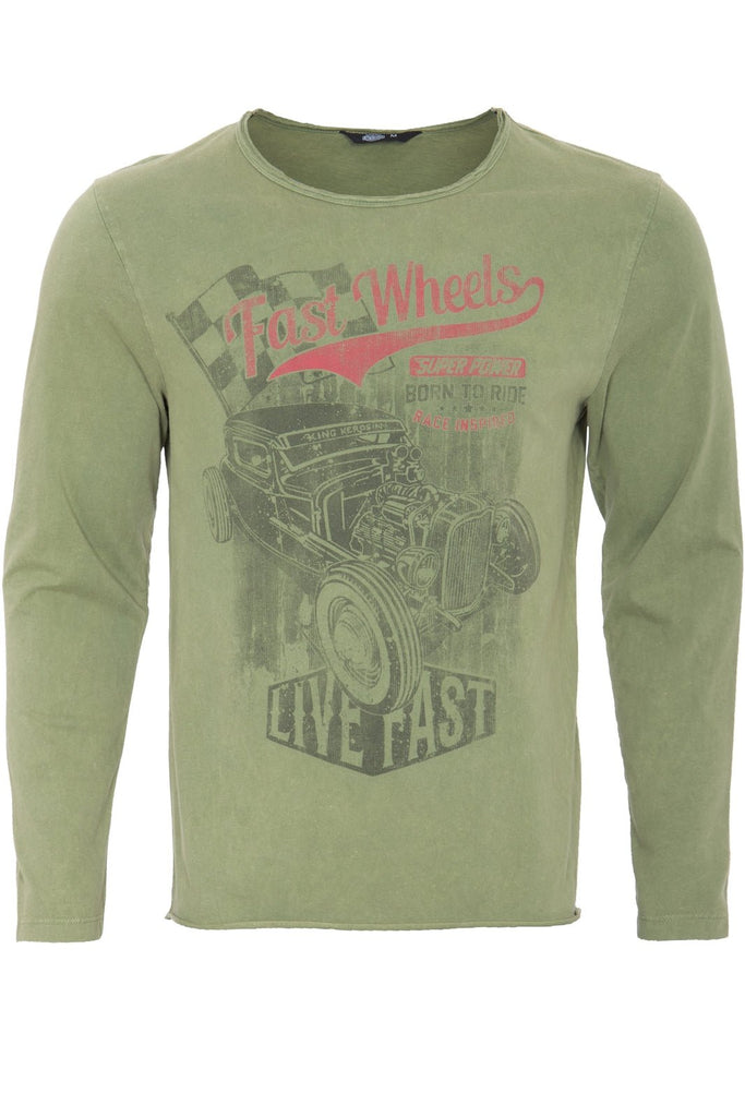 King Kerosin - Langarmshirt im Used - Look mit Print «Fast Wheels»