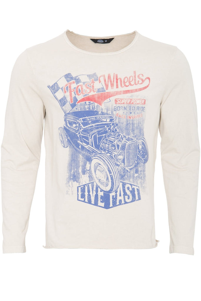 King Kerosin - Langarmshirt im Used - Look mit Print «Fast Wheels»