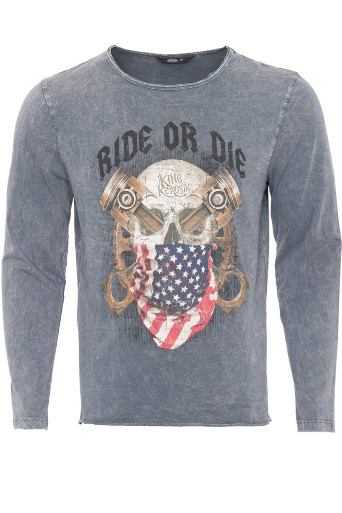 King Kerosin - Langarmshirt im Used - Look mit Print «Ride or Die»