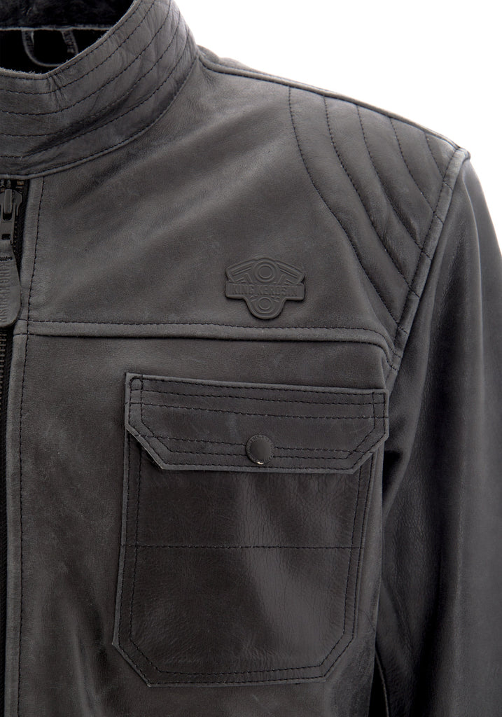 King Kerosin - Lederjacke mit Biker Details