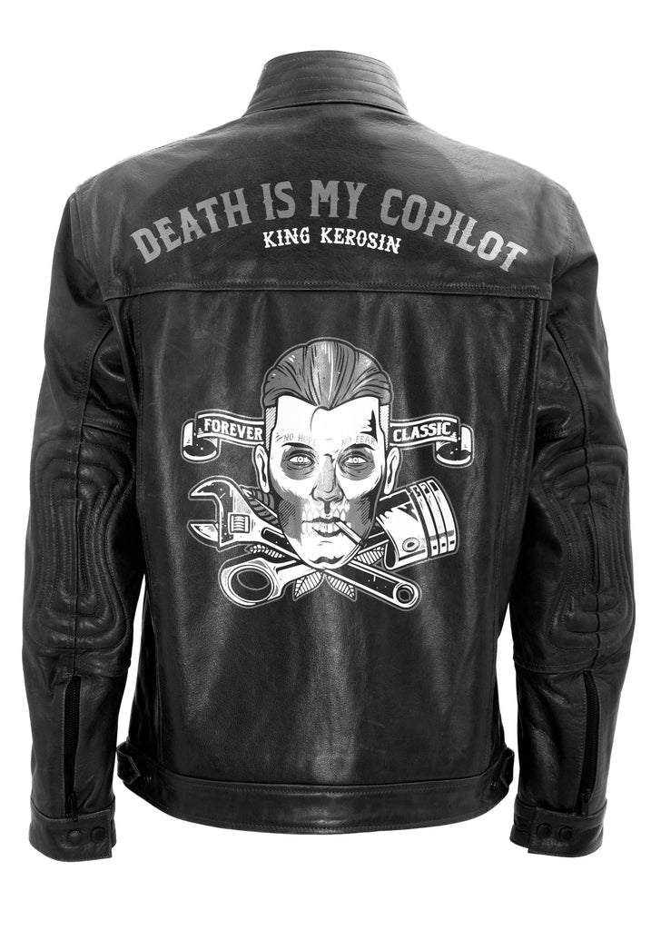 King Kerosin - Lederjacke mit Vintage Druck «Death is my Copilot»