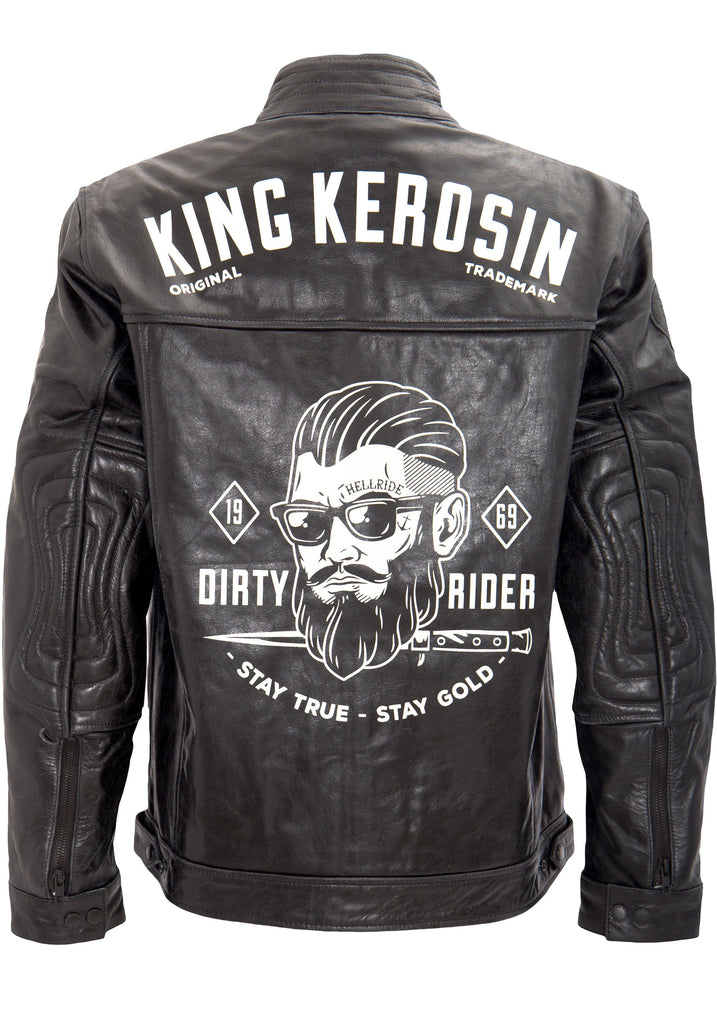 King Kerosin - Lederjacke mit Vintage Print auf der Rückseite