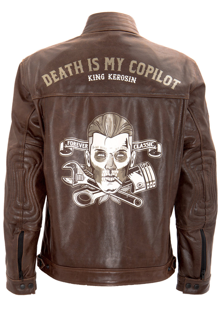 King Kerosin - Lederjacke mit Vintage Print «Death is my Copilot»