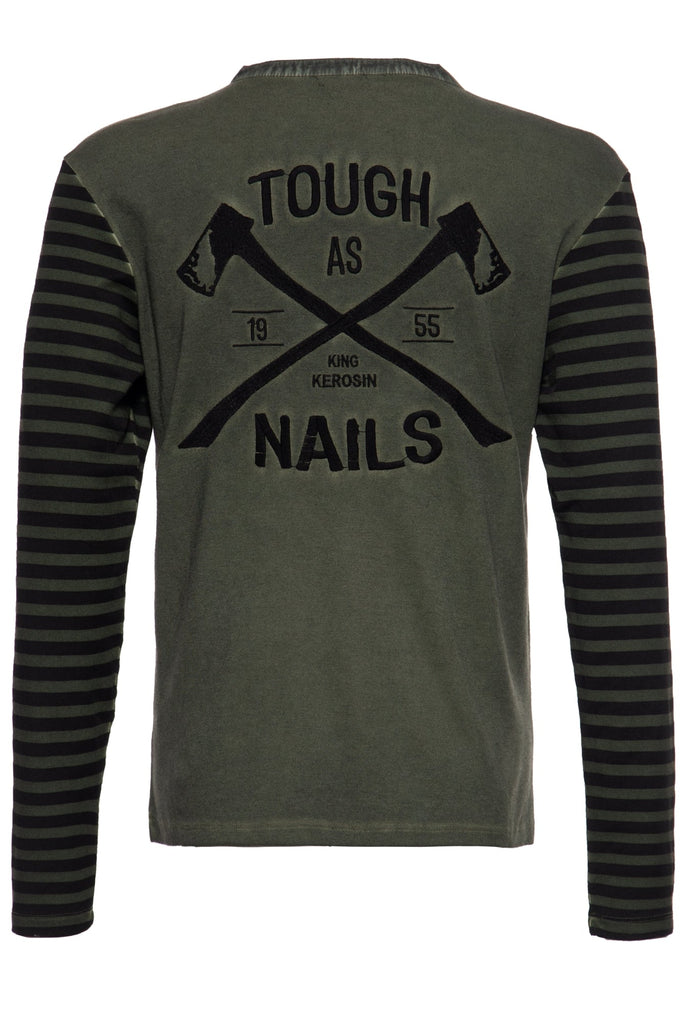 King Kerosin - Longsleeve mit gestreiften Ärmeln und Stickerei im Rücken «Tough as Nails»