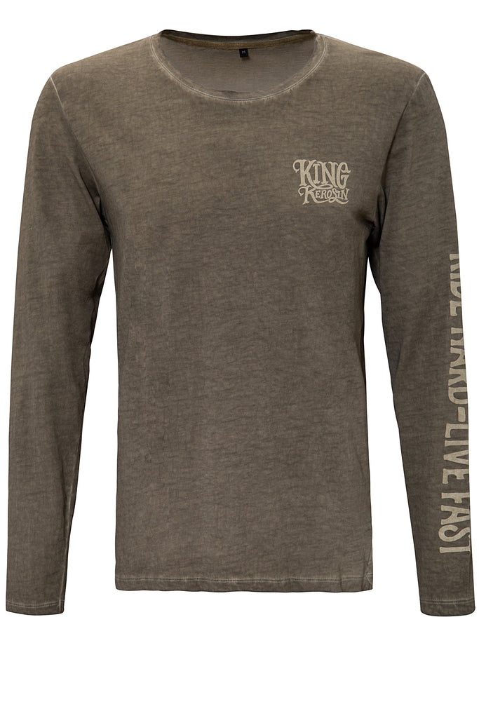 King Kerosin - Longsleeve Shirt mit Prints und Oilwash - Effekten «Ride Hard Live Fast»