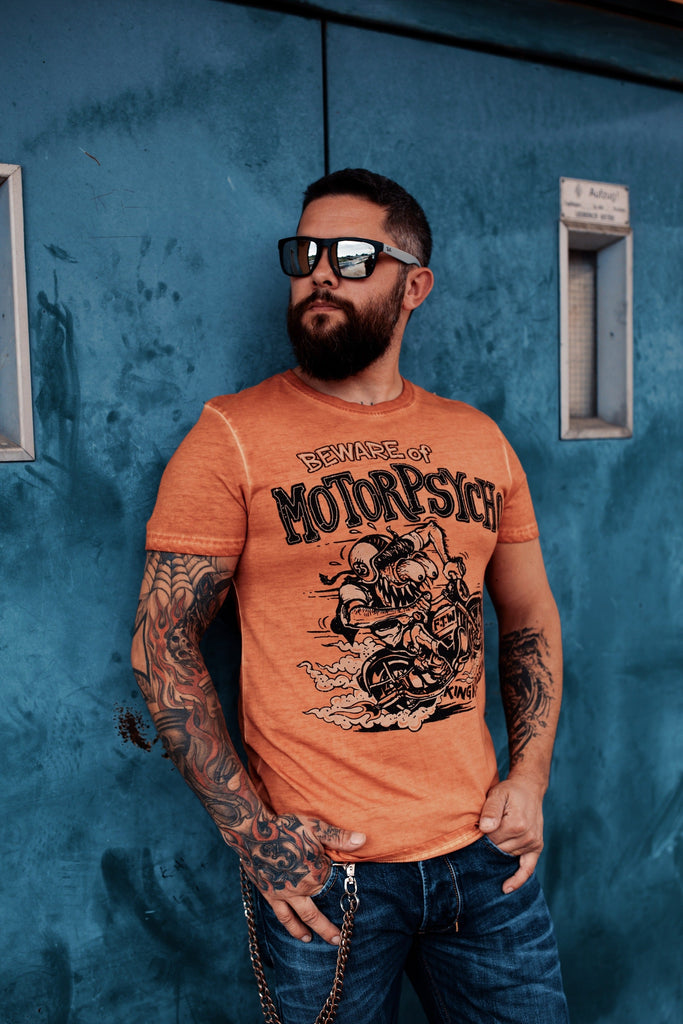 King Kerosin - Oil Washed Print T-Shirt im Used Look «Motorpsycho»