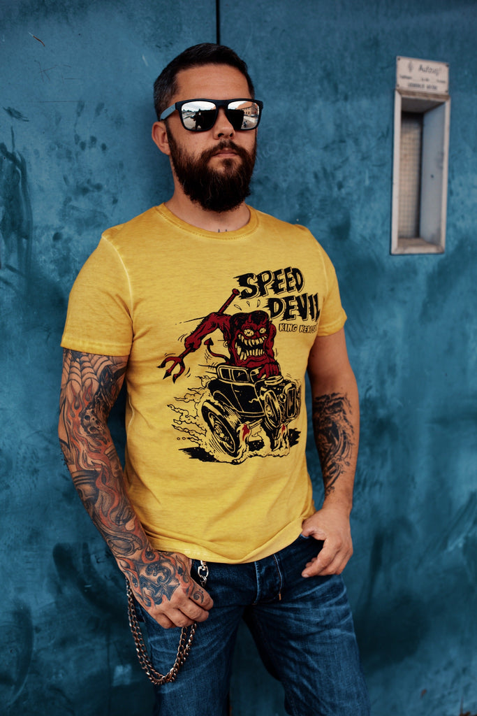 King Kerosin - Oil Washed Shirt mit Print «Speed Devil»