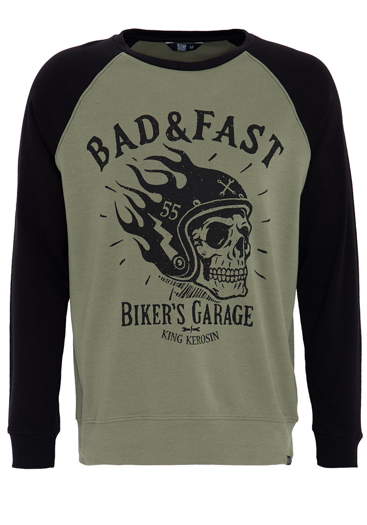 King Kerosin - Raglan Sweater mit coolem Front Druck «Bad & Fast»