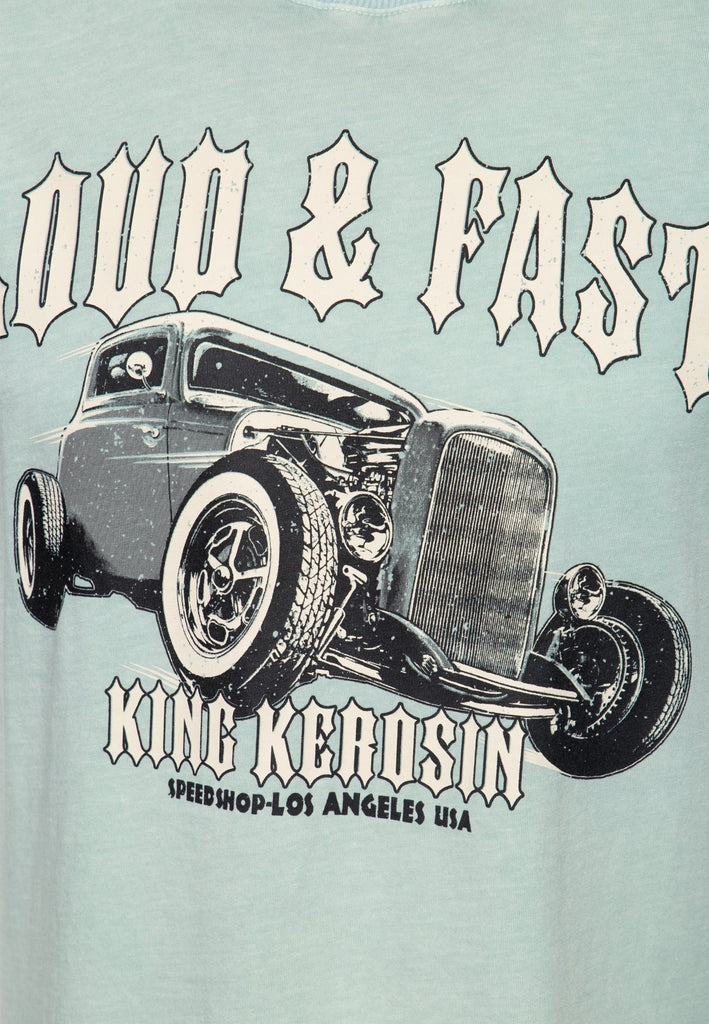 King Kerosin - Roll - Up T-Shirt Acid Wash mit Print «Loud & Fast»