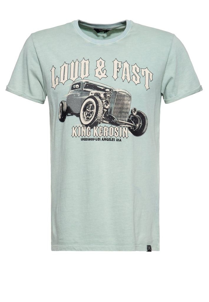 King Kerosin - Roll - Up T-Shirt Acid Wash mit Print «Loud & Fast»