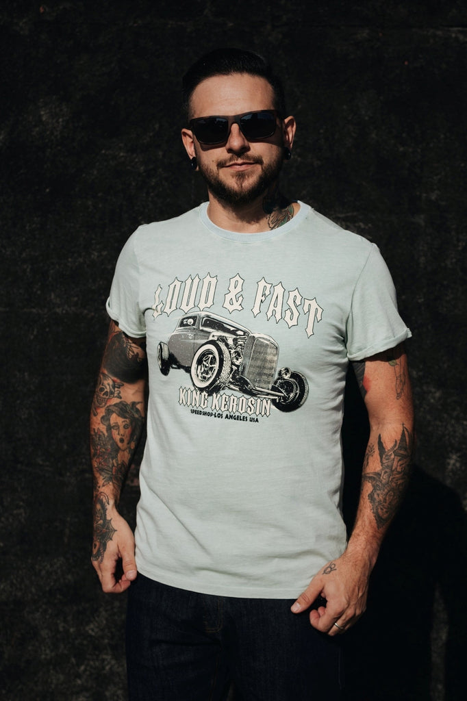 King Kerosin - Roll - Up T-Shirt Acid Wash mit Print «Loud & Fast»