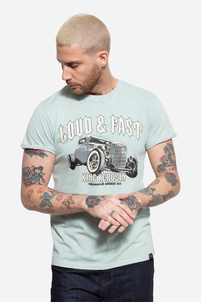 King Kerosin - Roll - Up T-Shirt Acid Wash mit Print «Loud & Fast»