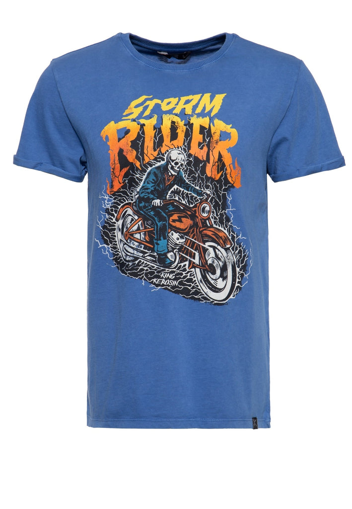 King Kerosin - Roll - Up T-Shirt Acid Wash mit Print «Storm Rider»