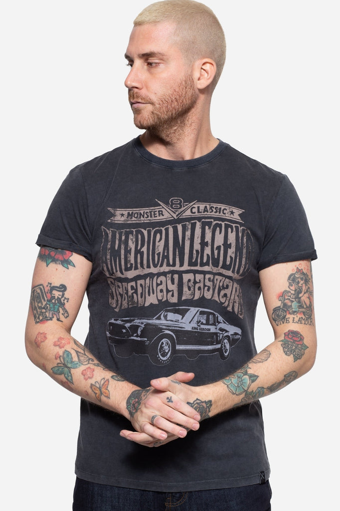 King Kerosin - Roll - Up T-Shirt Acid Wash mit Print vorne «American Legend»