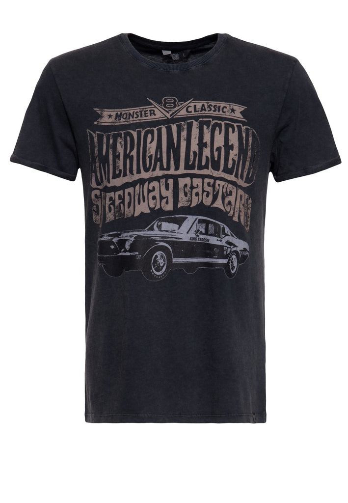 King Kerosin - Roll - Up T-Shirt Acid Wash mit Print vorne «American Legend»