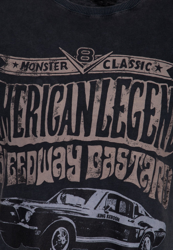 King Kerosin - Roll - Up T-Shirt Acid Wash mit Print vorne «American Legend»