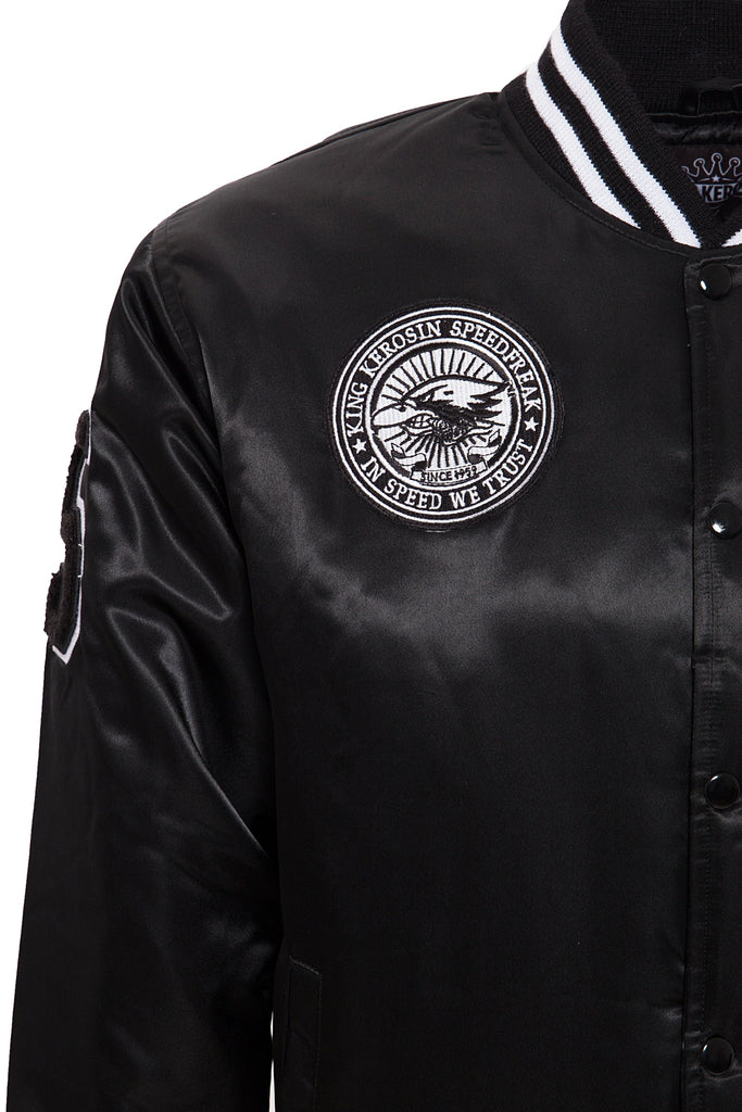 King Kerosin - Satin College Jacke mit Patch und Rücken Stickerei «Speedfreak»