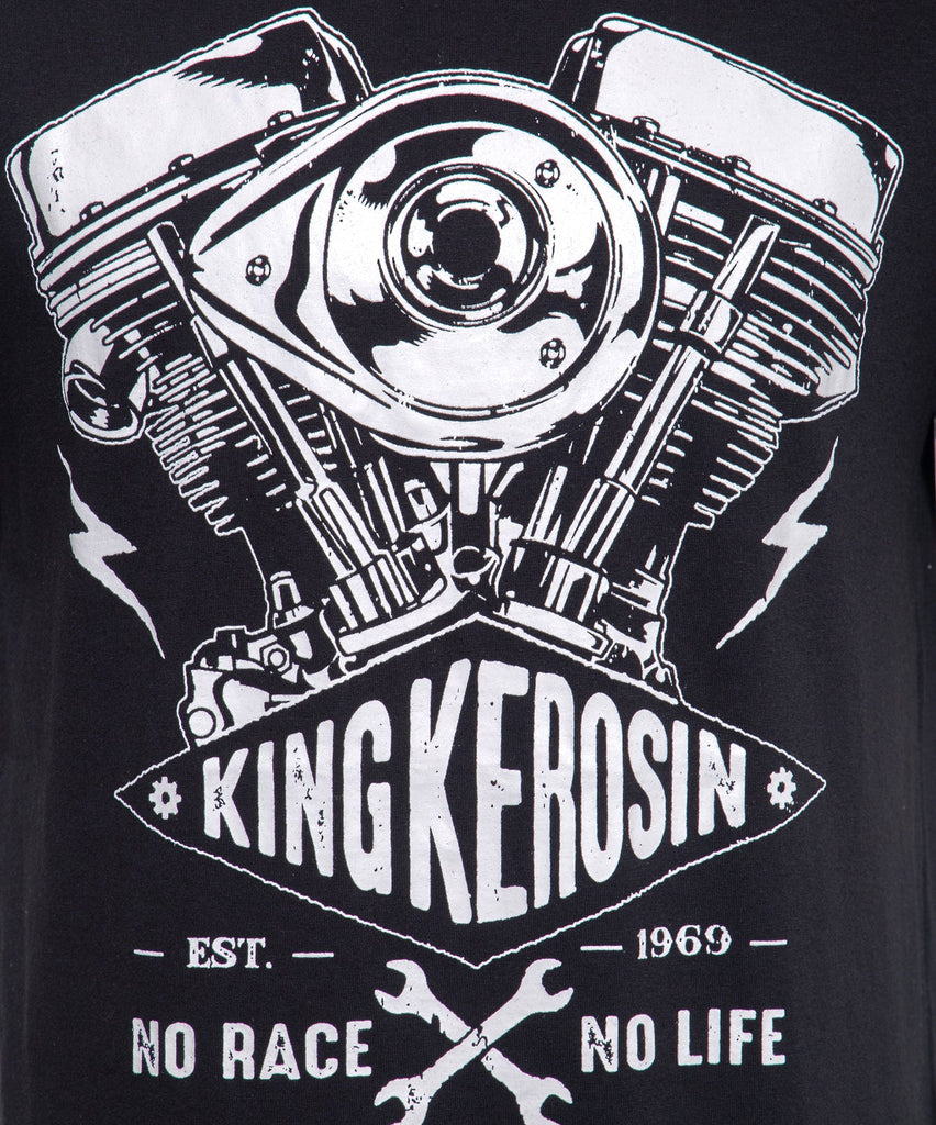 King Kerosin - Shirt mit Frontprint im Bikerstyle «No Race No Life»