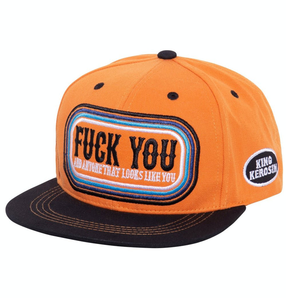 King Kerosin - Snapback Cap mit Vintage Frontstickerei und Print auf der Schirmunterseite «Fuck You»