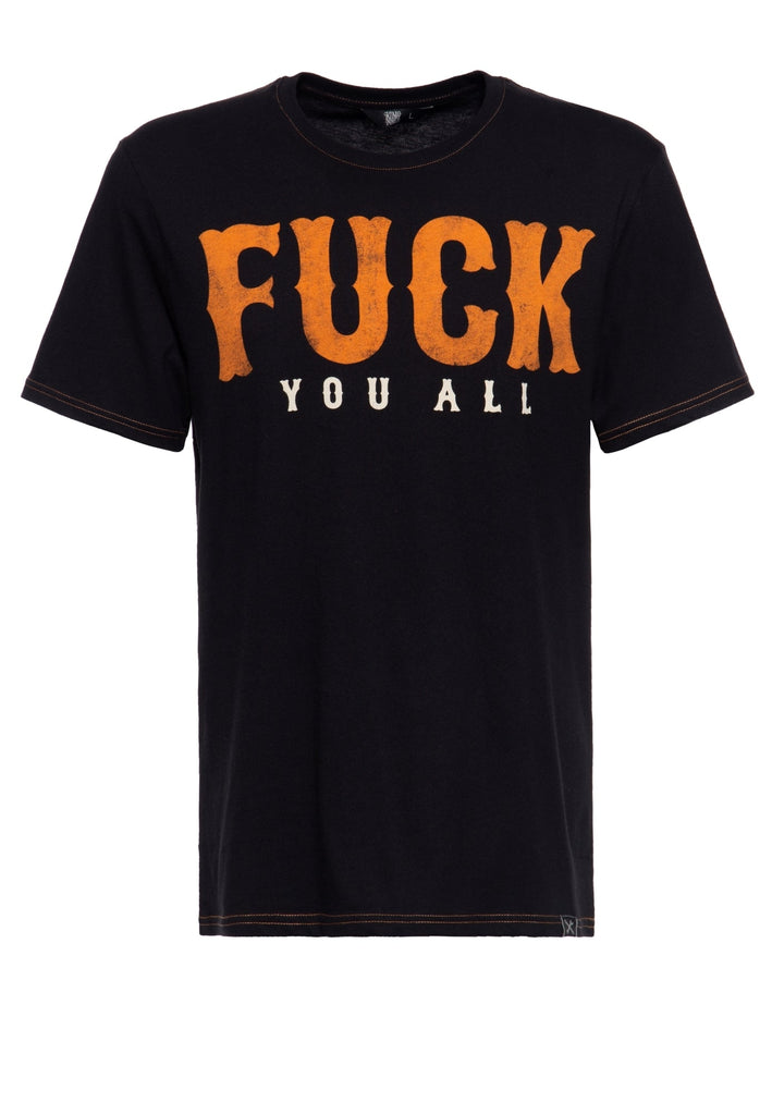 King Kerosin - Statement T-Shirt mit kontrastierenden Absteppungen «Fuck you all - Fuckers»