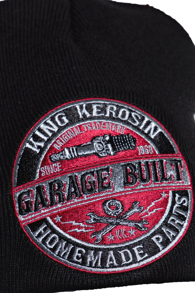 King Kerosin - Strickmütze mit coolem Frontpatch «Garage Built»