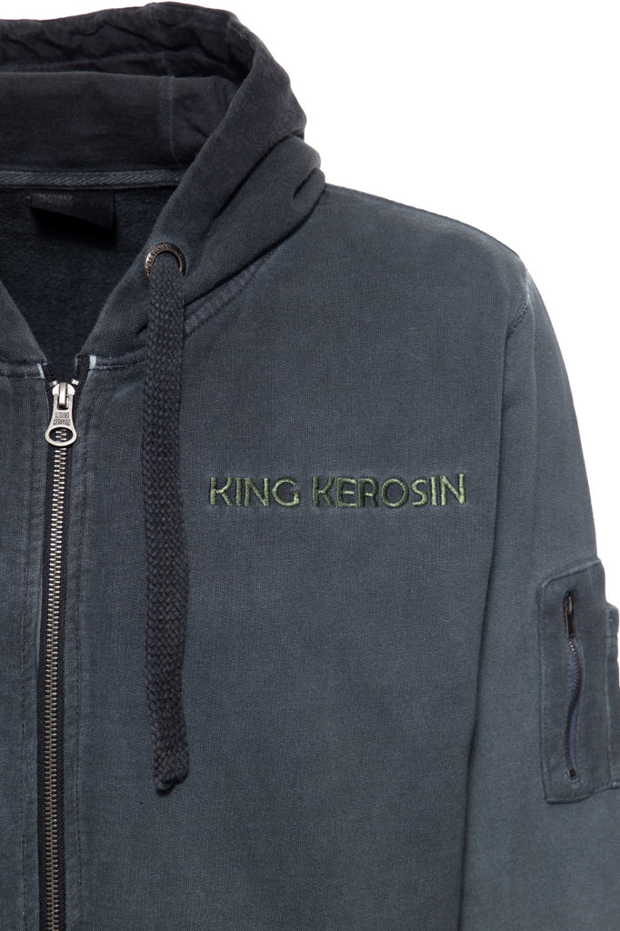 King Kerosin - Sweatjacke mit Oilwash - Effekt und Stickerei «Motor Liquid»