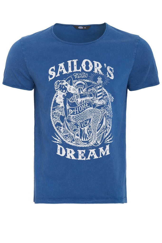 King Kerosin - T-Shirt im Used - Look mit »marble - effect« Waschung und Print «Sailor's Dream»