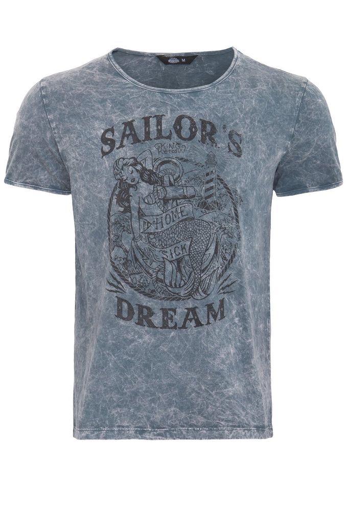 King Kerosin - T-Shirt im Used - Look mit »marble - effect« Waschung und Print «Sailor's Dream»