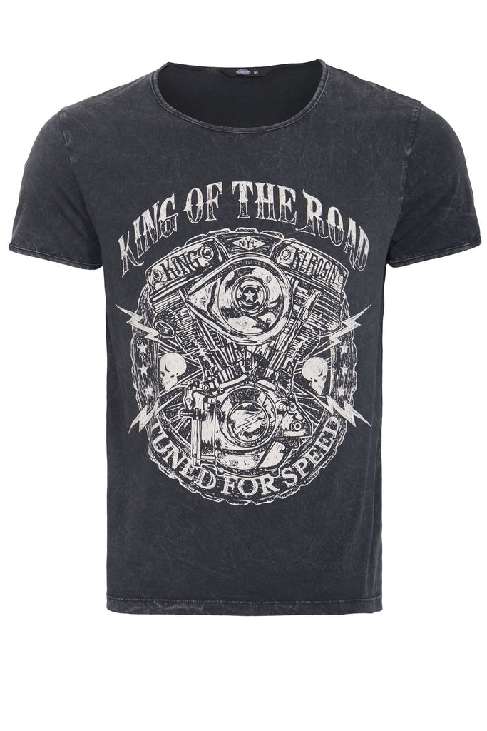 King Kerosin - T-Shirt im Used - Look mit Print «King of the road»