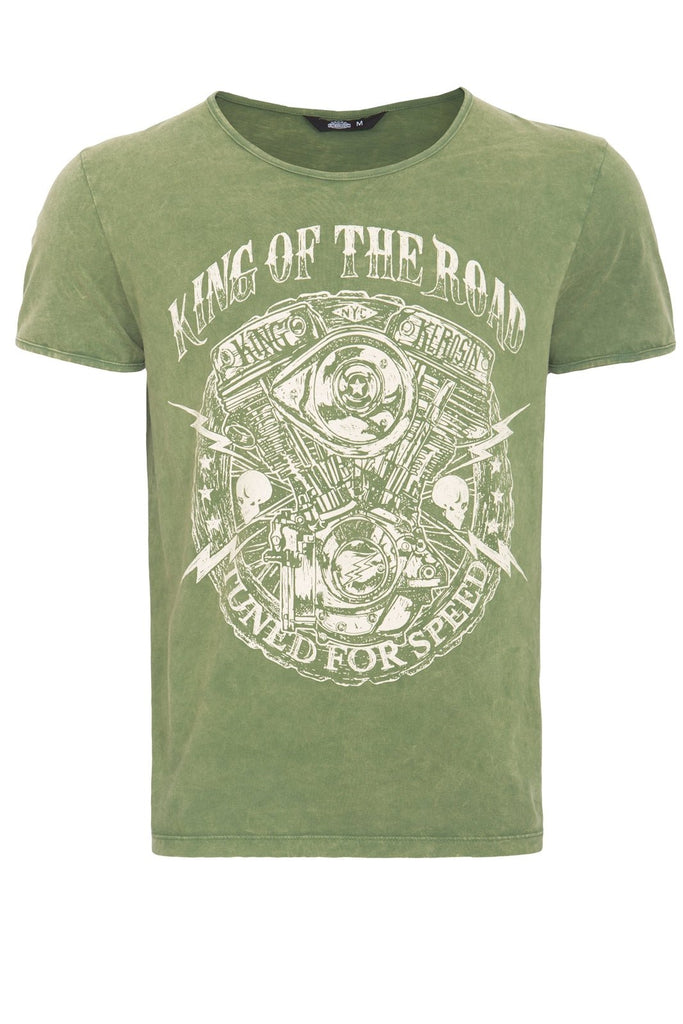 King Kerosin - T-Shirt im Used - Look mit Print «King of the road»