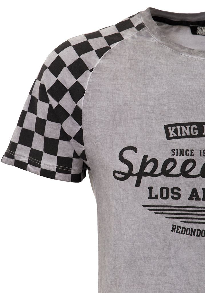 King Kerosin - T-Shirt in Oil - Washed Optik und Frontprint «Speedshop»