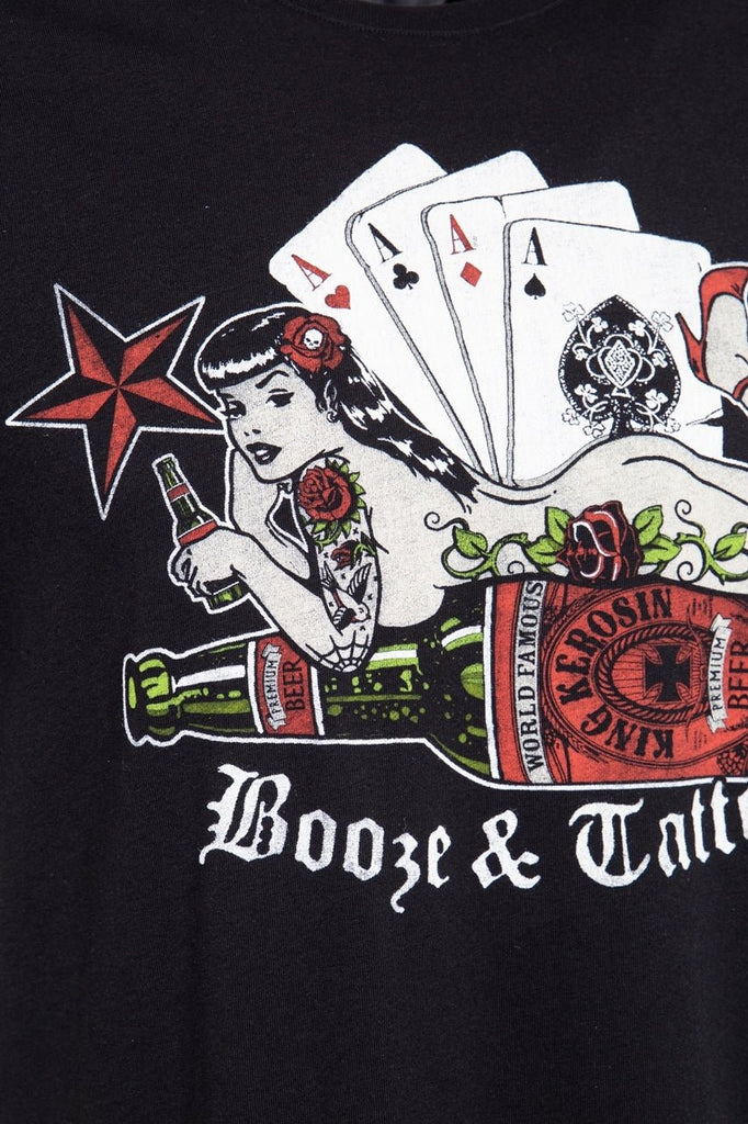 King Kerosin - T-Shirt mit coolem Pin Up Frontprint «Booze & Tattoos»