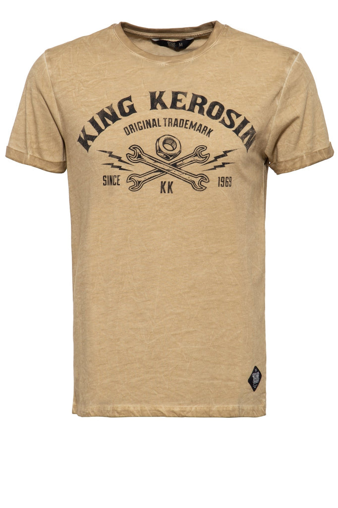 King Kerosin - T-Shirt mit Oilwash - Effekt und Frontprint «Kk Original»