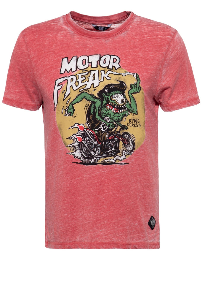 King Kerosin - T-Shirt mit Print und authentischem Enzymwash «Motor Freak»