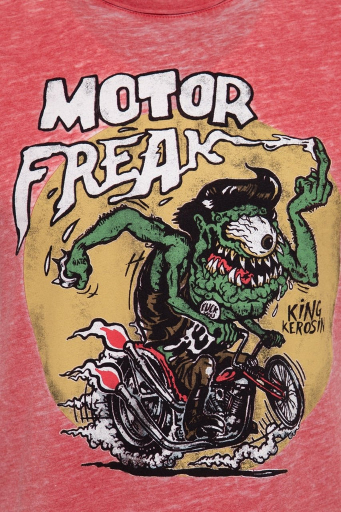 King Kerosin - T-Shirt mit Print und authentischem Enzymwash «Motor Freak»