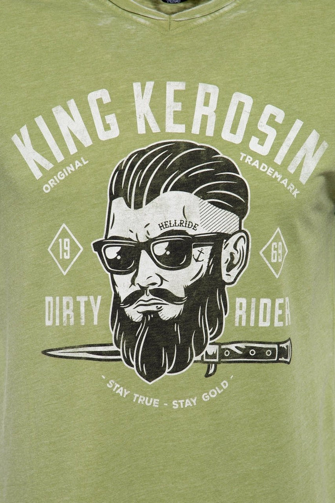 King Kerosin - T-Shirt mit V - Ausschnitt und Frontprint «Dirty Rider»