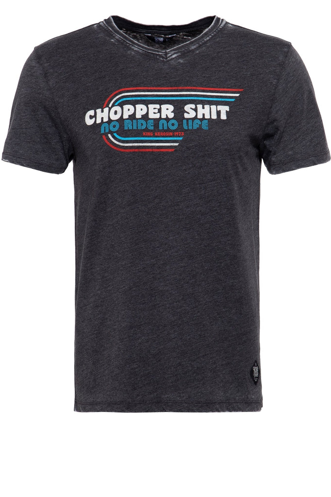 King Kerosin - T-Shirt mit V - Ausschnitt und lässigem Enzymwash «Chopper»