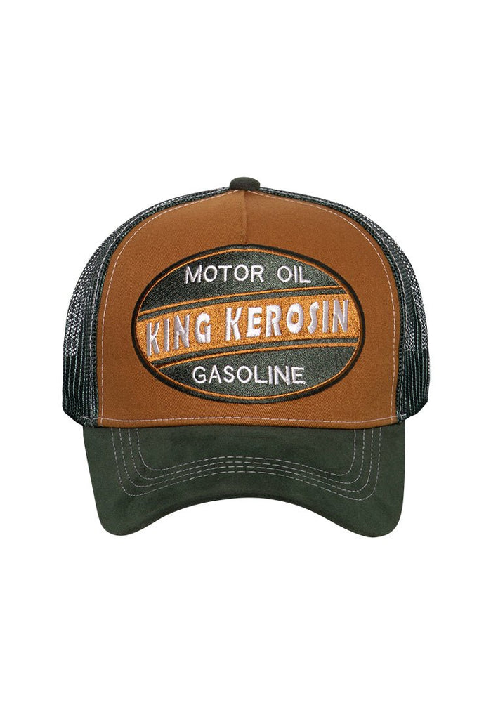 King Kerosin - Trucker Cap mit Schirm in Samt - Optik und Front - Stickerei «Motor Oil»