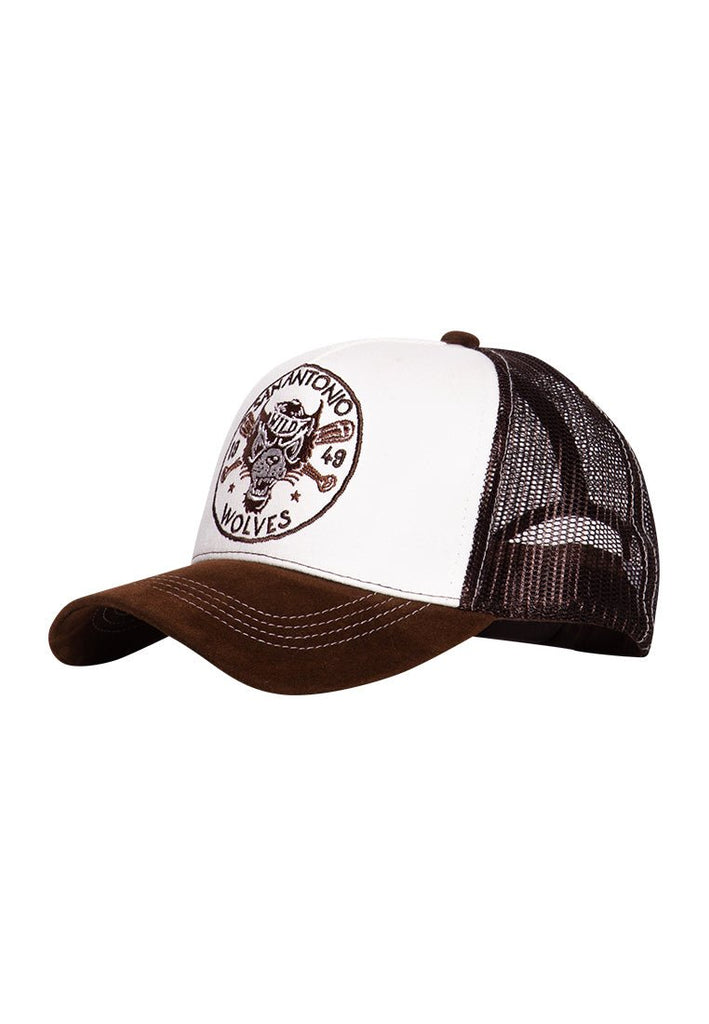 King Kerosin - Trucker Cap mit Stickereien und Schirm in Samt - Optik «San Antonio Wolves»